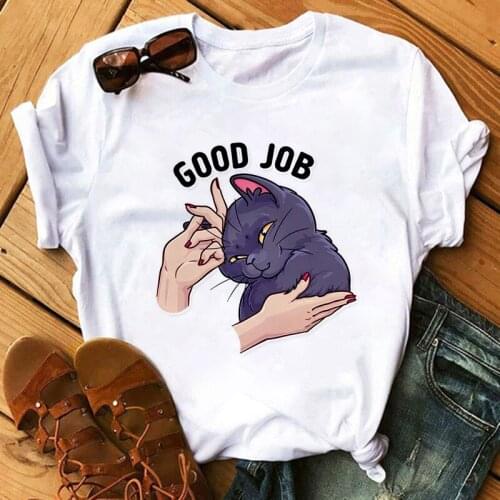 Fashion Women T Shirt Cute Cat Print TShirt Summer Casual Tops Female Short Sleeve Tee Shirts Ladies Kawaii T-shirt Top Clothes