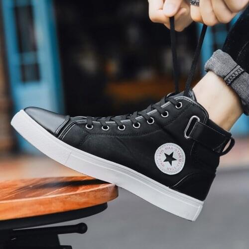 Koovan Mens Canvas Sneakers 2020 Simple Versatile Large Size 47 High Top Mens Shoes Lovers Casual Shoes Boots for Boys Male