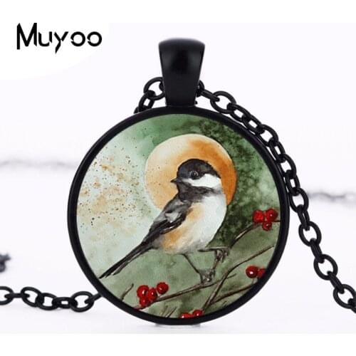 2017 New Little Robin Pendant Glass Brid Photo Jewelry Round Necklaces Birds on the Branch Pendants Cute Gifts Handmade HZ1