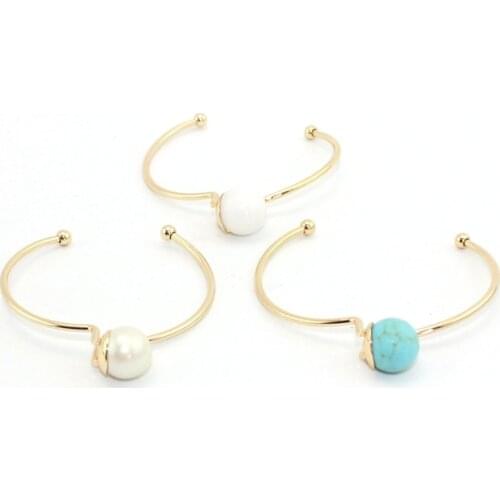 2017 new pearl jewelry beads stone Simple copper cuff bangles women