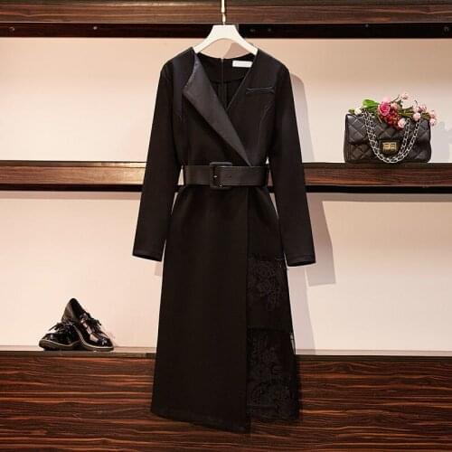2021 Spring Autumn Womens New Large Size Loose Dress Female Stitching Lace Dresses Ladies Long Sleeve Straight Vestidos U754
