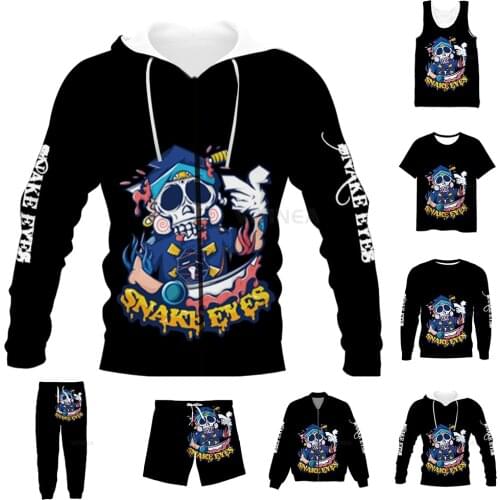 New Funny 3D Full Print Skull Snake Eyes T-shirt/Sweatshirt/Zip Hoodies/Thin Jacket/Pants Four Seasons Casual Suit V53