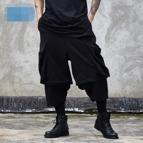 Original casual pants, wide-leg pants, autumn/winter oversized pocket design stitching fake two-piece nine-point pants