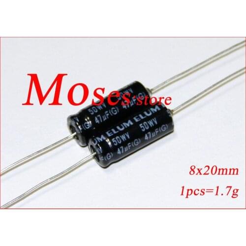 50v 47uf ELUM Original New Axial Audio Electrolytic Capacitor Capacitance 8x20mm +/- 20% 20pcs