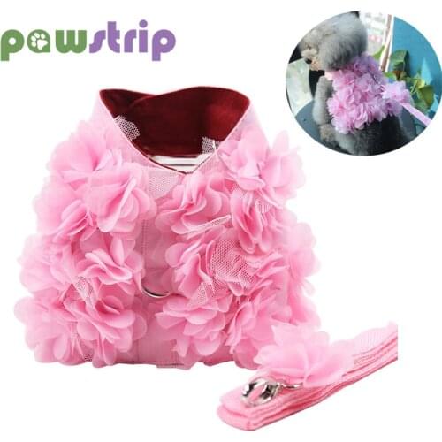 Pink Flower Dog Harness Leash Set Cute Pet Puppy Harnesses Vest Small Dogs Cat Chest Strap Leashes For Chihuahua Teddy Pet Leads