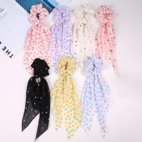 New Heart Printing Bow Hair Rope Girl Floral Rubber Bands Elastic Long Ribbon Scrunchie Ponytail Hair Tie For Woman Accessories