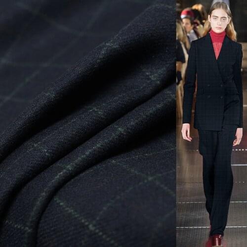 The Cloth NavyBlue Plaid Yarn Dyed Wollen Wool Fabrics Garment Material Autumn Women Jacket Sewing Cloth Tailor Freeshipping