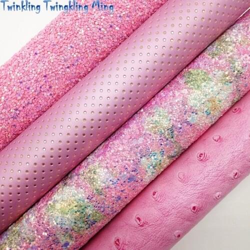 PINK Glitter Fabirc, Faux Leather Fabric, Ostrich Synthetic Leather Fabric Sheets For Bow A4 21x29CM Twinkling Ming XM622
