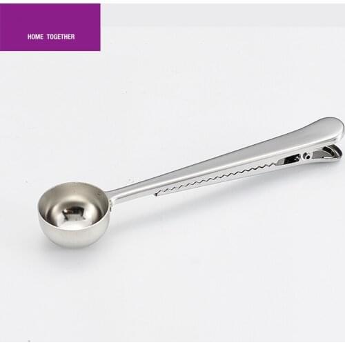Stainless Steel Coffee Spoon Clip Coffee Tea Measuring Scoop Spoon Kitchen Accessories 1Cup Ground Coffee Tools