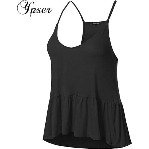 Ypser Womens Scoop Neck Camis Pleated Hem Spaghetti Strap Racerback Tank Tops