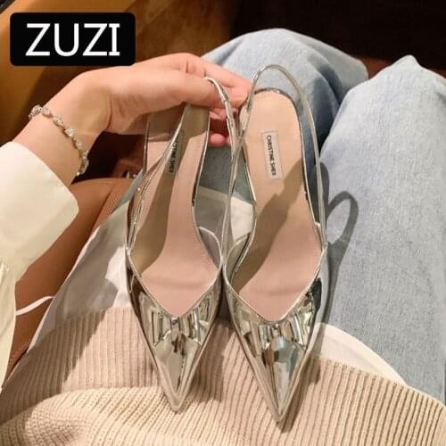 ZUZI 2021 New Womens Fashion Sandals Pointed Toe Bowknot Rear Empty Flat Temperament Sandals Flat Slippers Womens Shoes