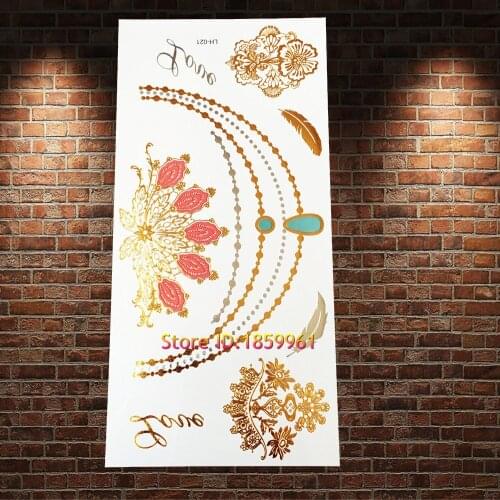 1PC Pendant Designs Gold Flash Temporary Tattoo Necklace Choker Pattern AGM-T018 Women Sexy Tattoo Body Art Arm Jewelry Stickers