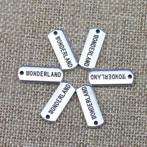 10 Pieces 8*21mm Mixed Alloy Antique Silver Color Wonderland Rectangle Charms Vintage Pendant Accessory For DIY Jewelry Making