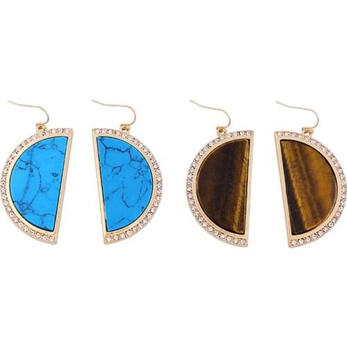 2 Colors Geometric Big Earrings Brown&Blue Natural Stone Semicircle Shape Drop Earrings Fashion Jewelry Brincos Accessory