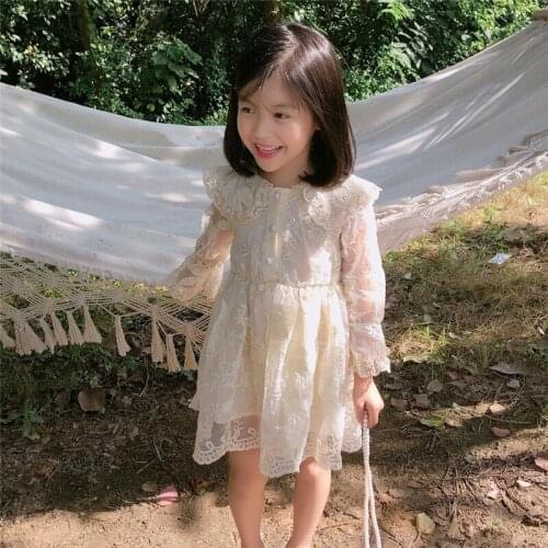 2020 Princess Infant Baby Girls Dress Floral Lace Party Dress Ruffles Long Sleeve Dress