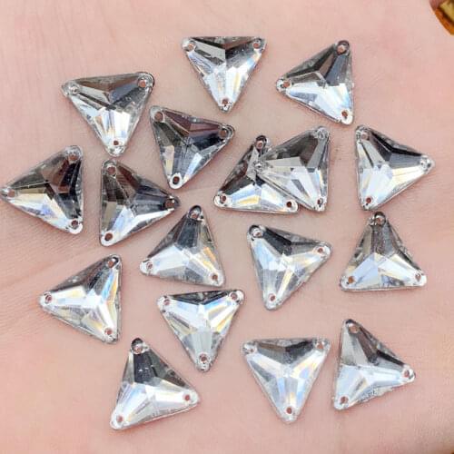40pcs 12mm Triangle DIY Sewing Crystal Strass Sew On Stones Beads Flat Back Rhinestone Sewn For Clothing -Y180