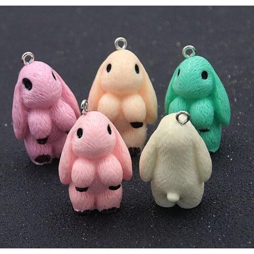 5Pcs 6 Color 3D Lovely Rabbit Earring Animal Resin Charms Findings Phone Keychain For DIY Jewelry Making