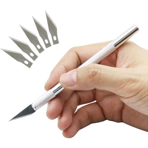6pcs/set Wood Paper Cutter Craft Pen Engraving Supplies DIY Stationery Utility Knife Metal Handle Blade Knife Handmade Tool