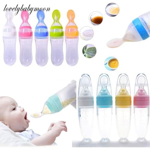 90ML Safe Newborn Baby Feeding Bottle Toddler Silicone Squeeze Feeding Spoon Milk Bottle Baby Training Feeder Food Supplement