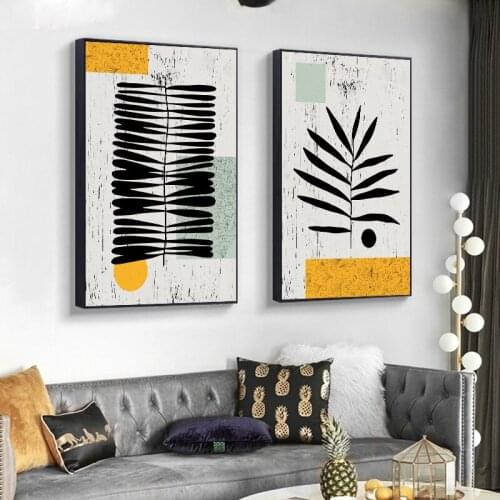 Modern Style Abstract Black Plant Leaves Canvas Painting Wall Art Nordic Posters and Prints Wall Pictures for Living Room Decor