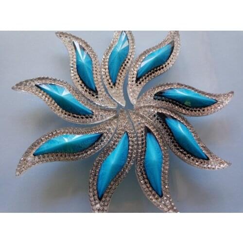 Free shipping Blue AB colour Sew on rhinestones 14*47mm S shape flatback resin crystal hand sewing stones for dress 30pcs/lot