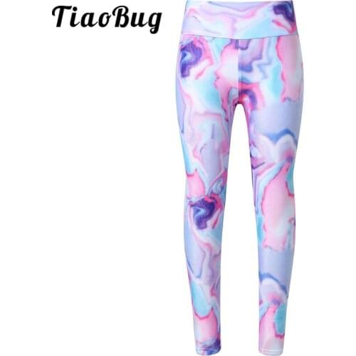 TiaoBug Kids Colorful Print Stretchy Sports Pants Tights Gymnastics Fitness Trousers Leggings Child Girls Jazz Ballet Dance Wear