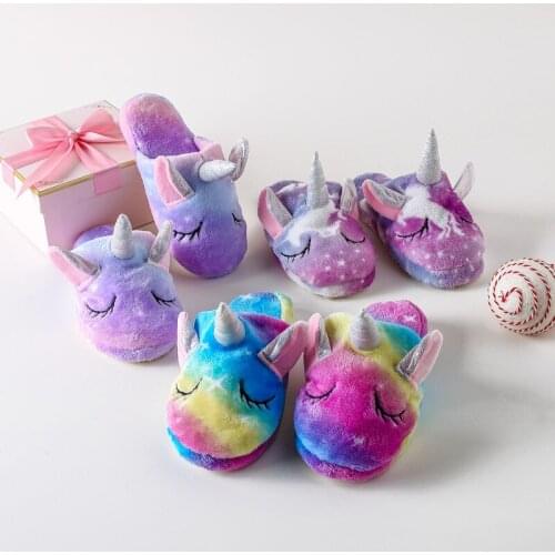 3 Colors Infant Baby Girls Homewear Shoes Children Unicorn Rainbow Slippers for Girls Kids Funny Cosplay Shoes Slippers