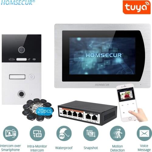 HOMSECUR 7" Wired PoE WLAN IP Video 1 Houses&Audio Home Intercom 1.0MP+One Button Unlock BC131IP-1S+BM717IP-S