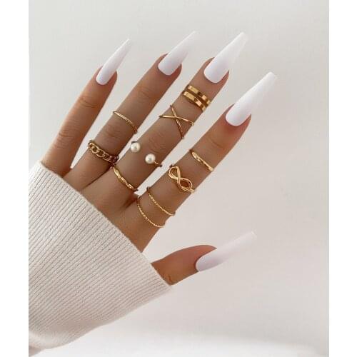 Stillgirl 9Pcs Vintage Pearl Gold Rings for Women Kpop Geometric Boho Female 2021 Trendy Punk Fashion Jewelry Anillo Bague Femme