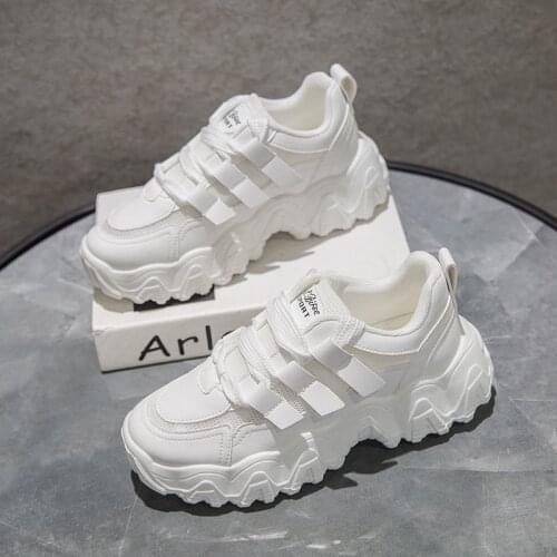 Ulzzang Pink White Chunky Platform Sports Shoes Women Fashion Lace Up Platform Mesh PU Leather Sneakers Harajuku Korean 2020