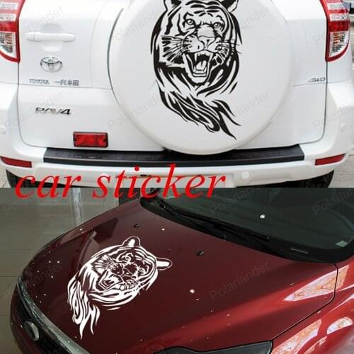 Hot sell new design 60 cm big size tiger car head engine cover decor sticker car styling reflective car tail spare tire stickers
