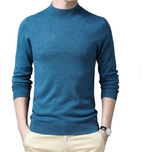 Male Pure Wool Sweater Turtleneck Cashmere Slim Sweater Solid Color Man High Collar 100% Wool Sweater Pullovers Long Sleeved