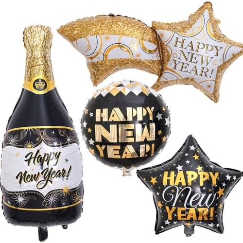 Celebrate 2021 New Year Wine Bottle Round Star Happy New Year Foil Helium Air Balloon Merry Christmas Party Decoration Globos