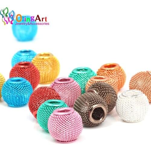 OlingArt 13MM 18pcs/lot Multicolor mixing Marquise shape Big Hole Mesh Spacer Beads Fits European Bracelet DIY Jewelry Making