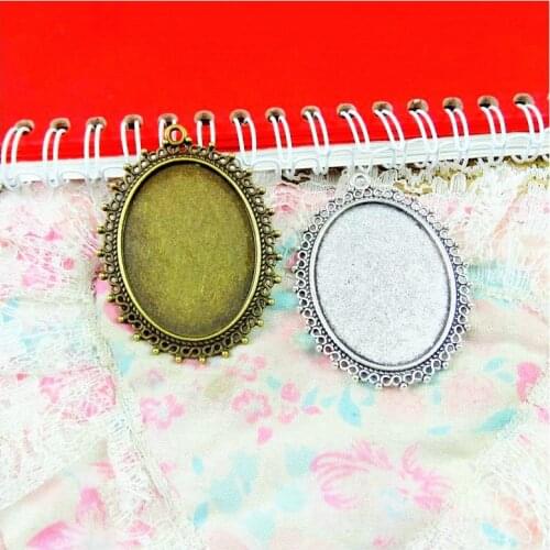 10pcs/lot 30*40mm Diy Jewelry Making Cabochon Base Pendant Setting Trays Bronze Antique silver Plated Jewelry Finding Components