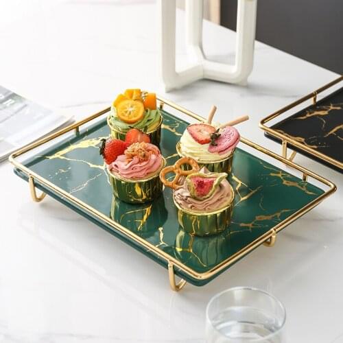 Simple Ceramic Marbled Dessert Fruit Tray Modern Household Afternoon Tea Snack Cake Stand Jewelry Cosmetic Display Stand Luxury