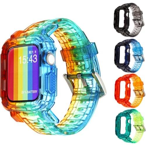 Transparent Silicone Strap Case for Apple Watch 44mm 40mm Band iwatch 6 5 4 3 2 1 42mm 38mm Gradient Colorful Watchband Bracelet