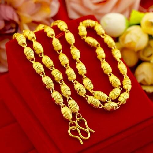 LUXURY FASHION 14K GOLD NECKLACE FOR MEN WEDDING ENGAGEMENT ANNIVERSARY JEWELRY OLIVE SHAPE YELLOW GOLD MANS NECKLACES GIFTS