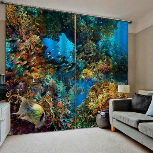 Ocean 3D Curtain Luxury Blackout Window Curtain Living Room blue curtains fish Blackout curtain