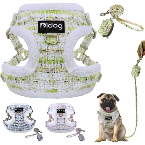 Luxurious Dog Harness Leash Snack Bag Set Warm Winter Dogs Cat Vest Harness Pet Walking Lead Rope For Small Medium Large Dogs