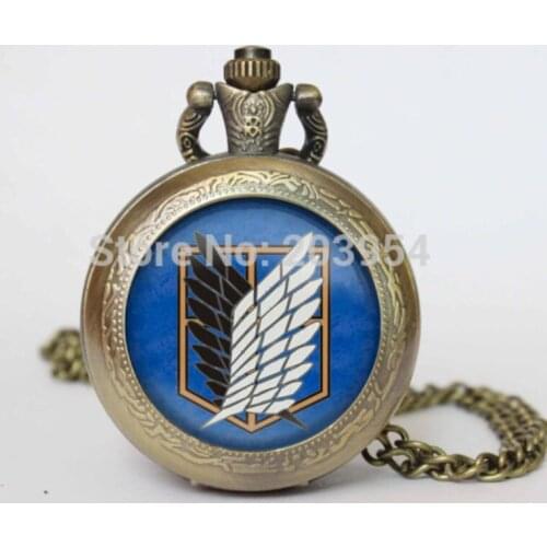 Handmade Attack on Titan 12pcs/lot Inspired vintage pocket watches, Attack on Titan Inspired vintage pendant locket necklace man