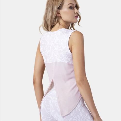 Sexy back quick dry yoga wear womens exercise fitness wear five trim hem loose hollowed-out T-shirt