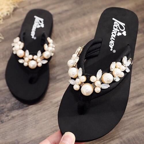 Diy Girls Slippers Kids Beach Fashion flip flops Casual Sandals Summer Comfortable Women Home Shoes Children pearl Slippers b24