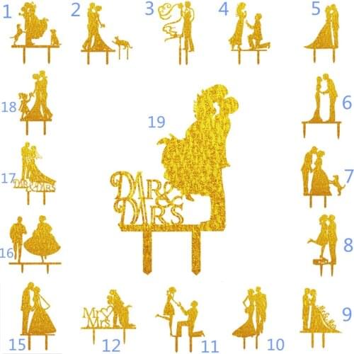 Cake Toppers eGold Silver Acrylic Wedding Cake Flag Topper Mr & Mrs Bridal Wedding Anniversary Party Cake Flags Hot Sale