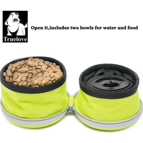 Truelove Waterproof Portable Dog Bowl Dog Dispenser Feeder Pet Bowl Travel Collapsible two Bowls for Water Food Feeding