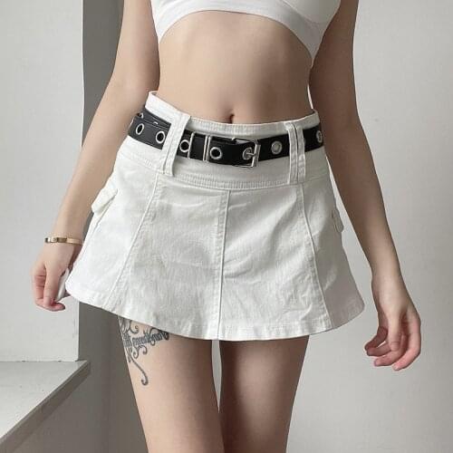 Women Original Harajuku Low Waist Mini Pant Skirt Solid Black White Punk Skull Waistband Hot Girls Denim Skirt Culotte Plus size