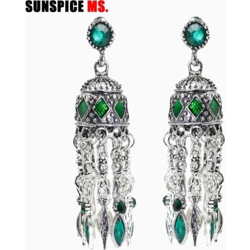 SUNSPICE MS Ethnic Bohemia Long Birdcage Earring Women Antique Silver Color Egypt Drop Tassels Earring Vintage Ancient Jewelry