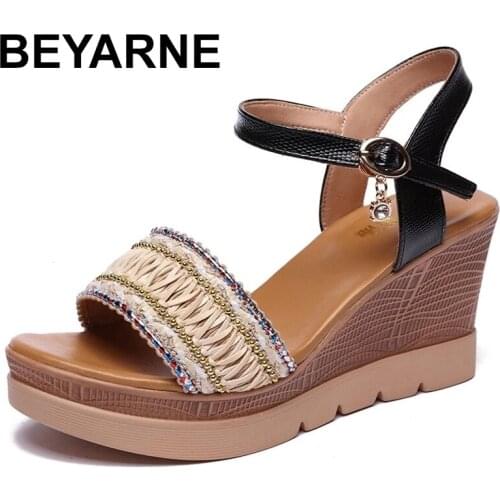 BEYARNE Sweet Summer Shoes Platform Sandals Women High Heels 2021 Wedges Sandals Woman White Sandal Plus Size 41 42 43