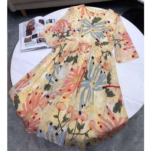 Quality Luxury High Women Flower Prints 100% Silk Fashion Dresses For Ladies Gdnz 6.03