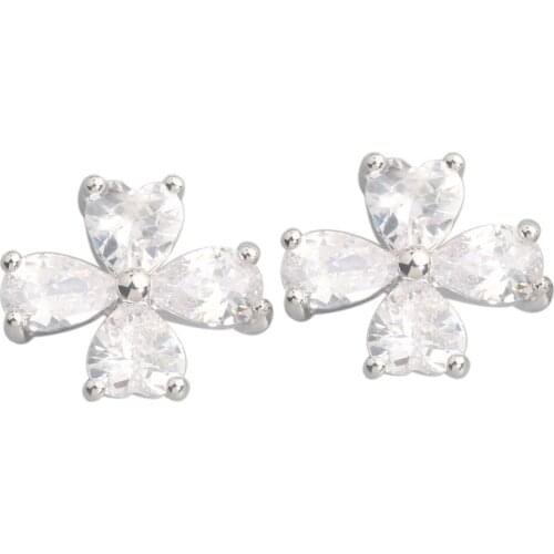 Four Leaf Clover White Stone 3*5mm Semi-precious Silver Cool For Womens Stud Earrings ED0261